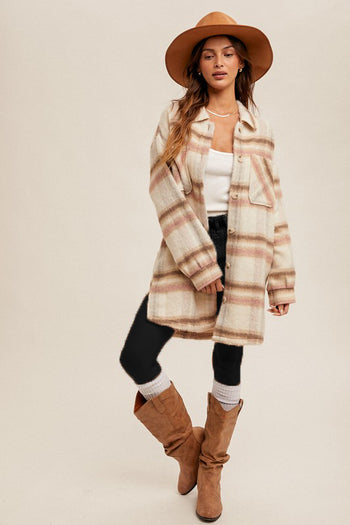 Blush & Mocha Soft Longline Plaid Shacket