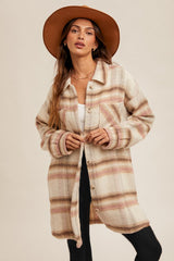 Blush & Mocha Soft Longline Plaid Shacket