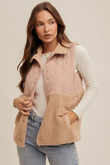 Blush Quilted Sherpa Shearling Vest