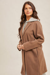 Mocha Contrast Hooded Coat