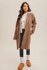 Mocha Contrast Hooded Coat