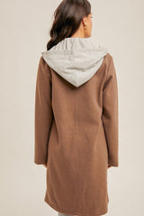 Mocha Contrast Hooded Coat