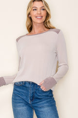 Taupe Thumhole Ribbed Crew Long Sleeve