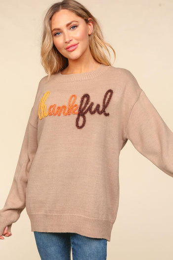 Thankful Shimmer Embroidered Sweater