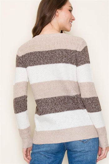 Taupe & Brown Striped Pullover