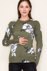 Dark Olive Floral Pullover