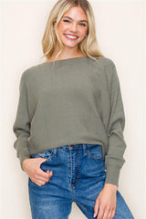 Dark Sage Vertically Textured Dolman Top