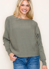 Dark Sage Vertically Textured Dolman Top