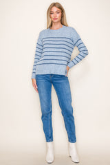 Blue Heathered Striped Pullover