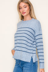 Blue Heathered Striped Pullover