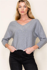 Gray Rhinestone Dolman 3/4 Sleeve Top