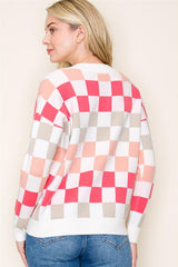 Coral Checked Sweater