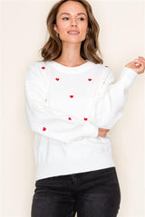 White Embroidered Heart Sweater