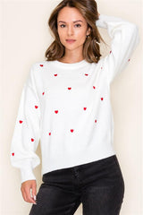 White Embroidered Heart Sweater