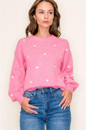 Pink Embroidered Heart Sweater