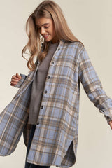 Blue Savoring The Moments Long Plaid Shacket