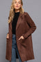 Deep Brown Faux Suede Open Coat