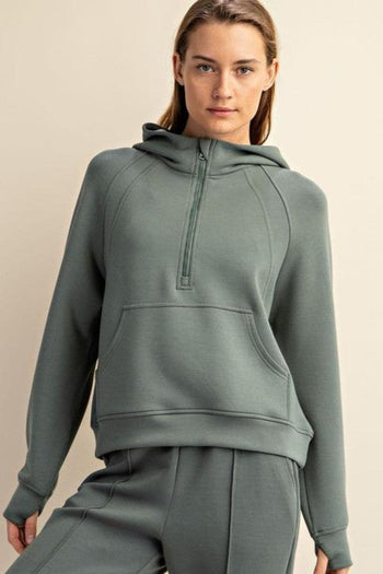 Scuba Hooded Quarter Zip Thumbhole Pullovers - 3 Colors!