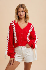 Red Threaded Ribbon Cardigan