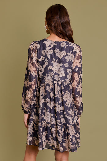 Taupe & Charcoal Floral Dress