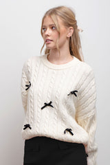 Ivory Cable Bow Sweater