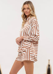 Brown Geo Print Button Down