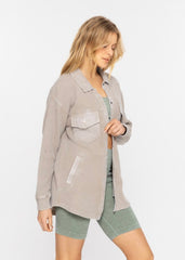 Taupe Mineral Wash Snap Button Shirt Jacket