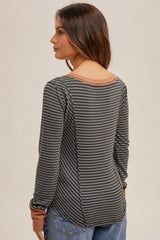 Striped Cuff Detail Long Sleeve Tops - 2 Colors!