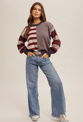 Wine Mixed Stripe Sweater