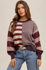 Wine Mixed Stripe Sweater