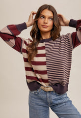 Wine Mixed Stripe Sweater