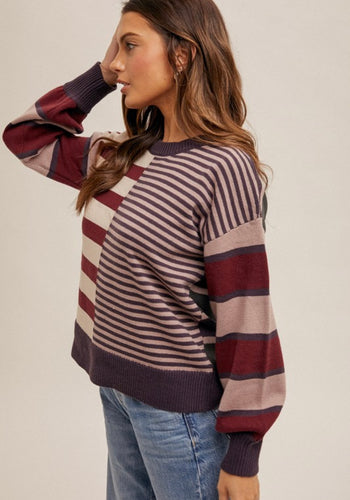 Wine Mixed Stripe Sweater