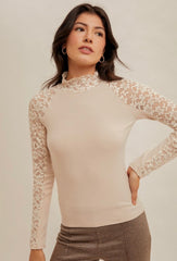 Cream Lace Mock Top