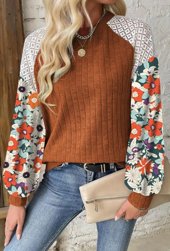 Cinnamon Patchwork Floral Sleeve Top