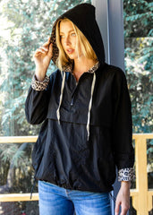 Black Leopard Lined Windbreaker