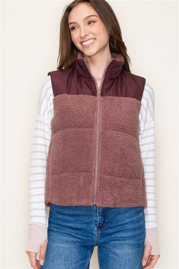 Burgundy Sherpa Vest