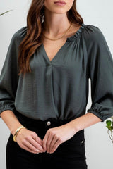 Hunter Green Ruffle Neck Blouse