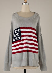 Flag Crochet Gray Sweater Top