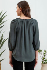 Hunter Green Ruffle Neck Blouse