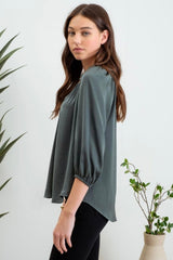 Hunter Green Ruffle Neck Blouse