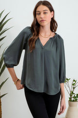 Hunter Green Ruffle Neck Blouse