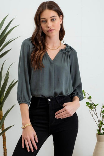 Hunter Green Ruffle Neck Blouse