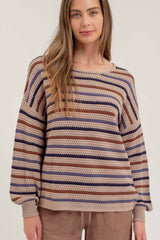 Coffee Striped Knit Pullover