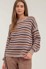 Coffee Striped Knit Pullover