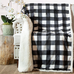 Carstens Black & White Lumberjack Plaid Plush Sherpa Throw