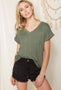 Green Soft Vneck Pocket Top