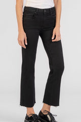 KUT Kelsey Mid Rise Raw Hem Ankle Flare Black Jeans