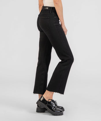 KUT Kelsey Mid Rise Raw Hem Ankle Flare Black Jeans