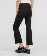 KUT Kelsey Mid Rise Raw Hem Ankle Flare Black Jeans