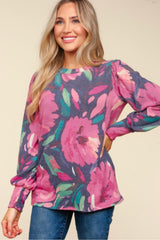 Magenta Brushed Floral Top